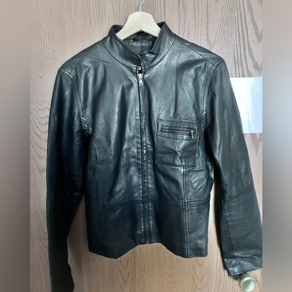 Tahari lambskin leather moto jacket size M - Picture 1 of 9